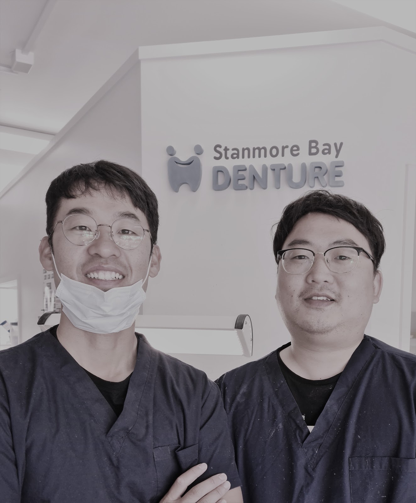 Our friendly dentists, Dae Hun Kim and Paul Park, outside Stanmore Bay Denture